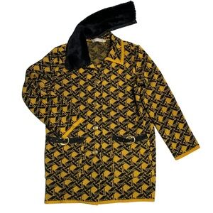 Vintage Magnolia M Wool‎ Mohair Oversized Geometric Sweater Jacket Black Yellow